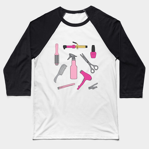 Beauty Salon, Cosmetology Items Mix Baseball T-Shirt by PLLDesigns